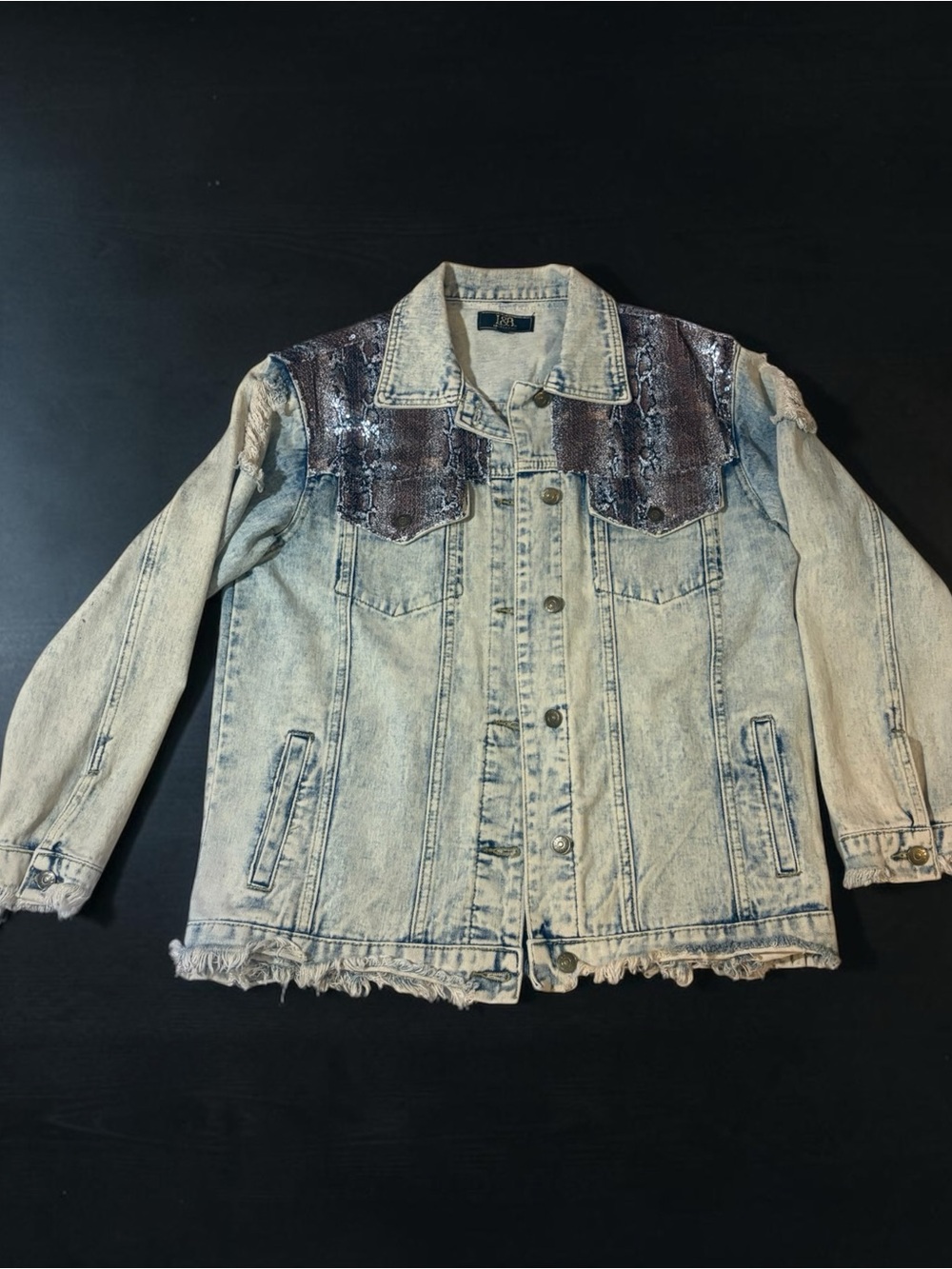 L&B Snake-Print Yoke Acid-Wash Denim Jacket - Light Blue